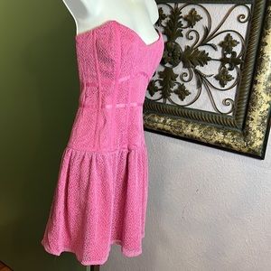 NWT Beautiful Bardot pink strapless corset lace mini dress Sz XS